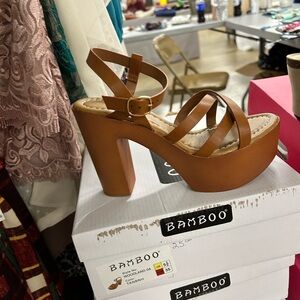 BAMBOO Brown Strappy Platform Sandals